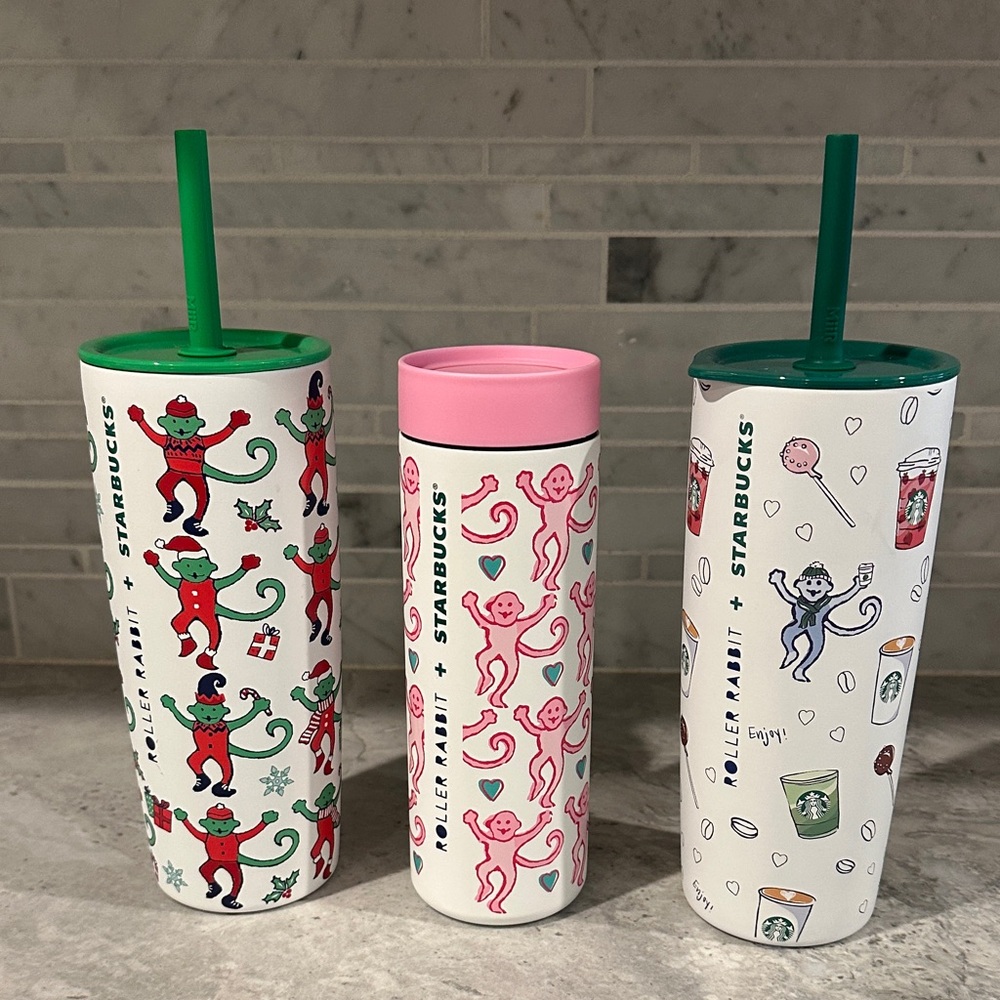 Limited Release! Starbucks x Roller Rabbit Set of Three Tumblers
